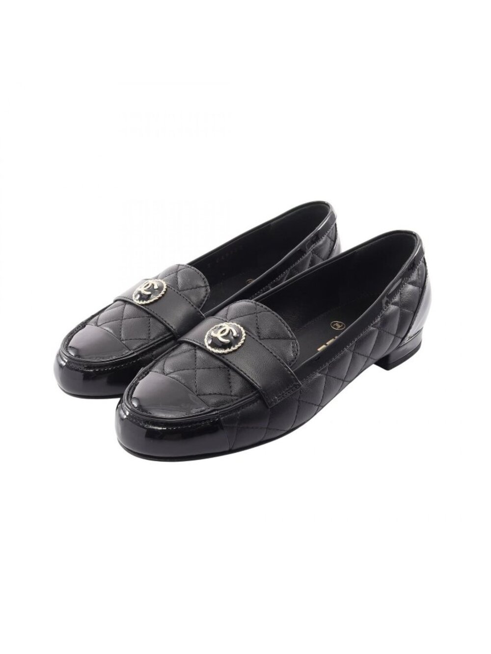 Chanel CC Logo Quilted Leather Patent Shoes Loafers